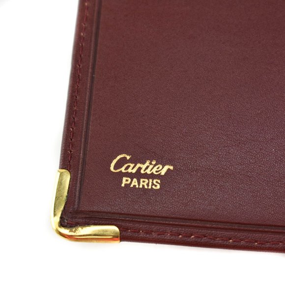 CARTIER: Burgundy, Leather Double C Logo Wallet pm - Picture 9 of 10